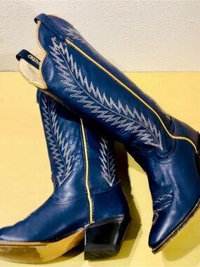 Antique Acme Blue Women's Western Cowboy Boots with Contrast Stitching, 1935-